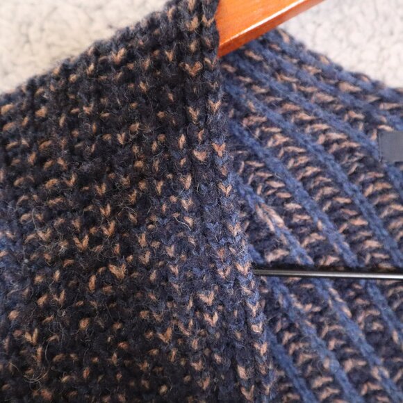 VTG Gap Open Front Lambs Wool Cardigan Sweater Navy & Brown Women's L - Picture 7 of 13